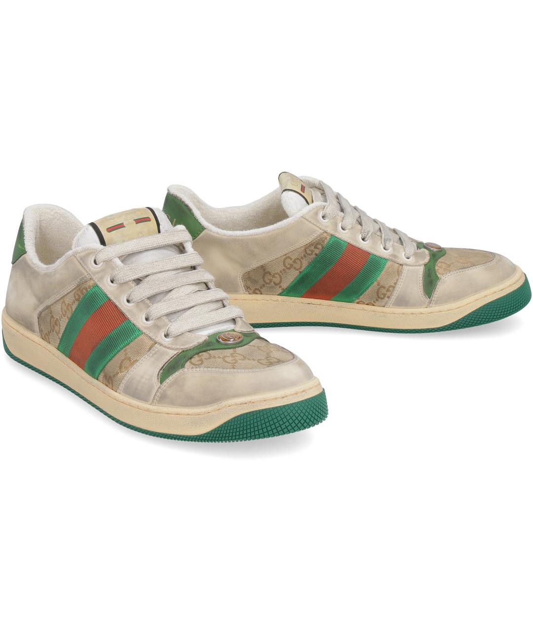 GUCCI Бежевые кожаные низкие кроссовки / кеды, фото 3