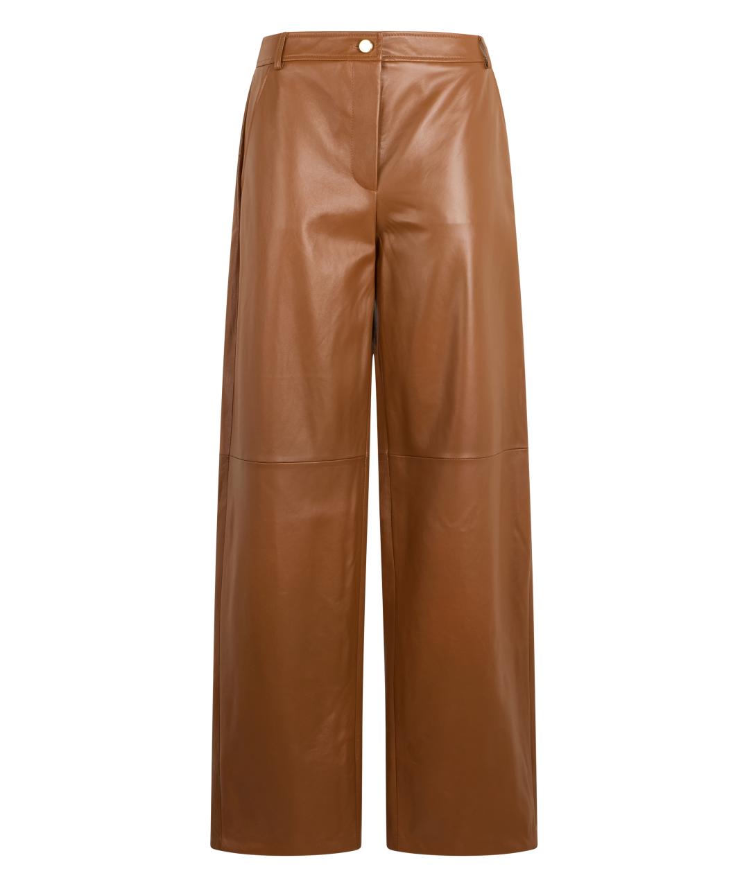 MAX MARA STUDIO Бежевые кожаные брюки широкие, фото 1