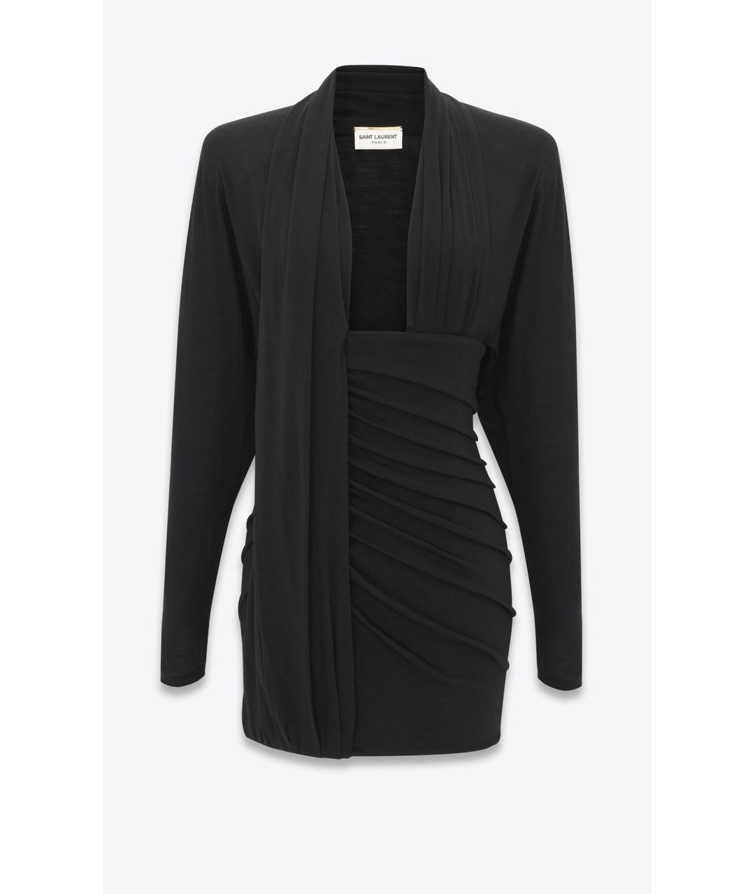 SAINT LAURENT Черное шерстяное коктейльное платье, фото 1