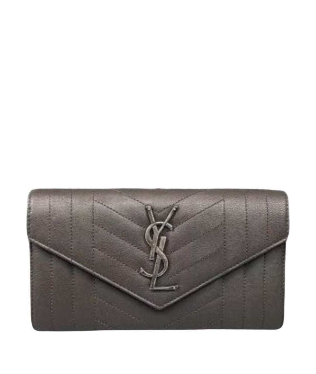 SAINT LAURENT Антрацитовый кожаный кошелек, фото 1