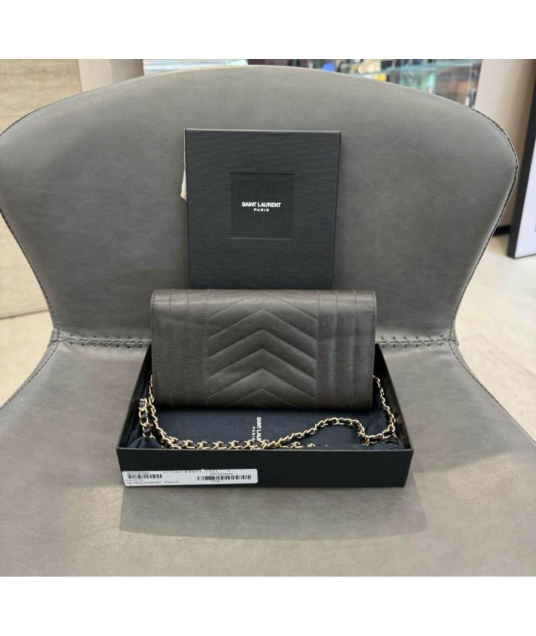 SAINT LAURENT Антрацитовый кожаный кошелек, фото 3