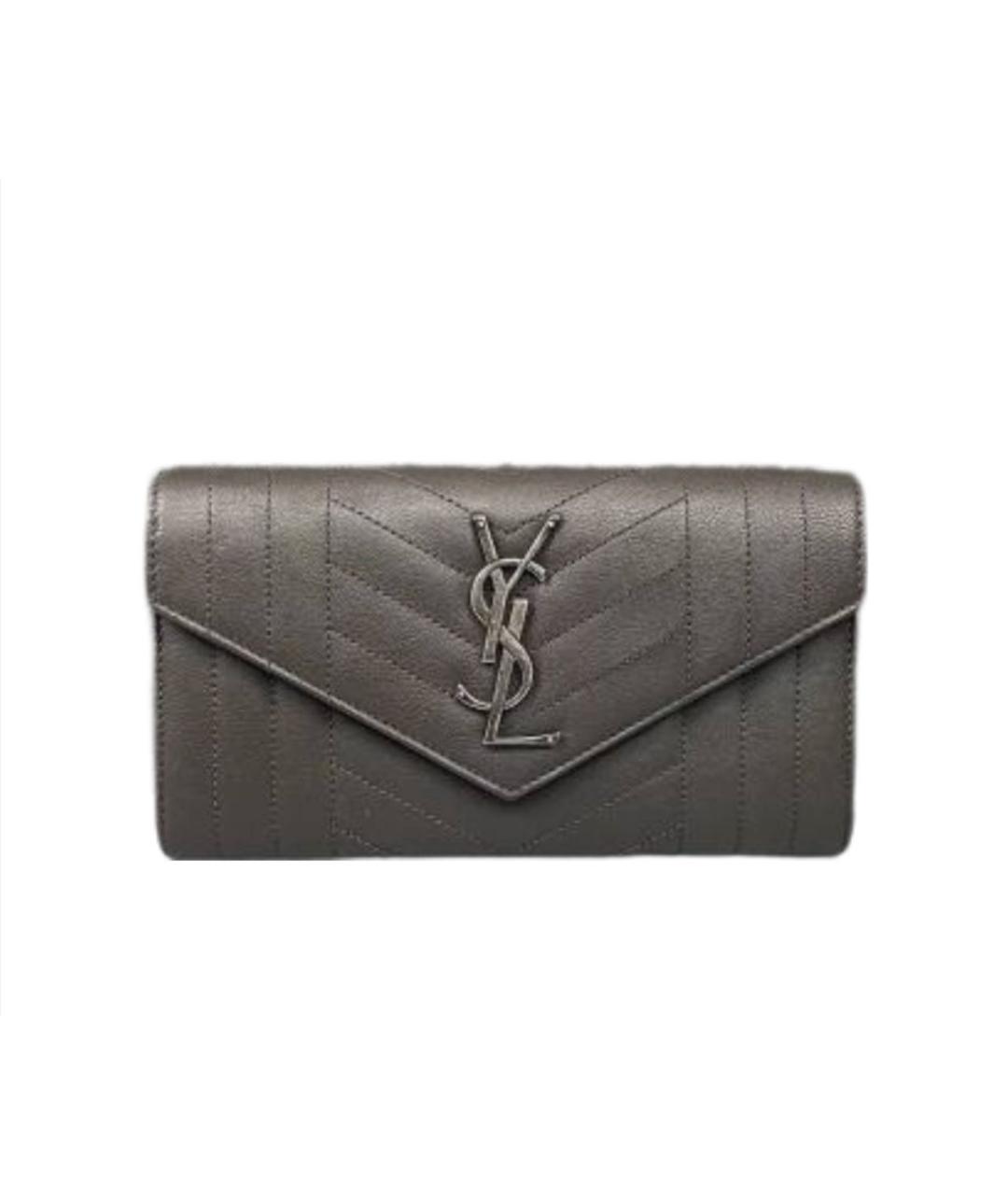 SAINT LAURENT Антрацитовый кожаный кошелек, фото 7