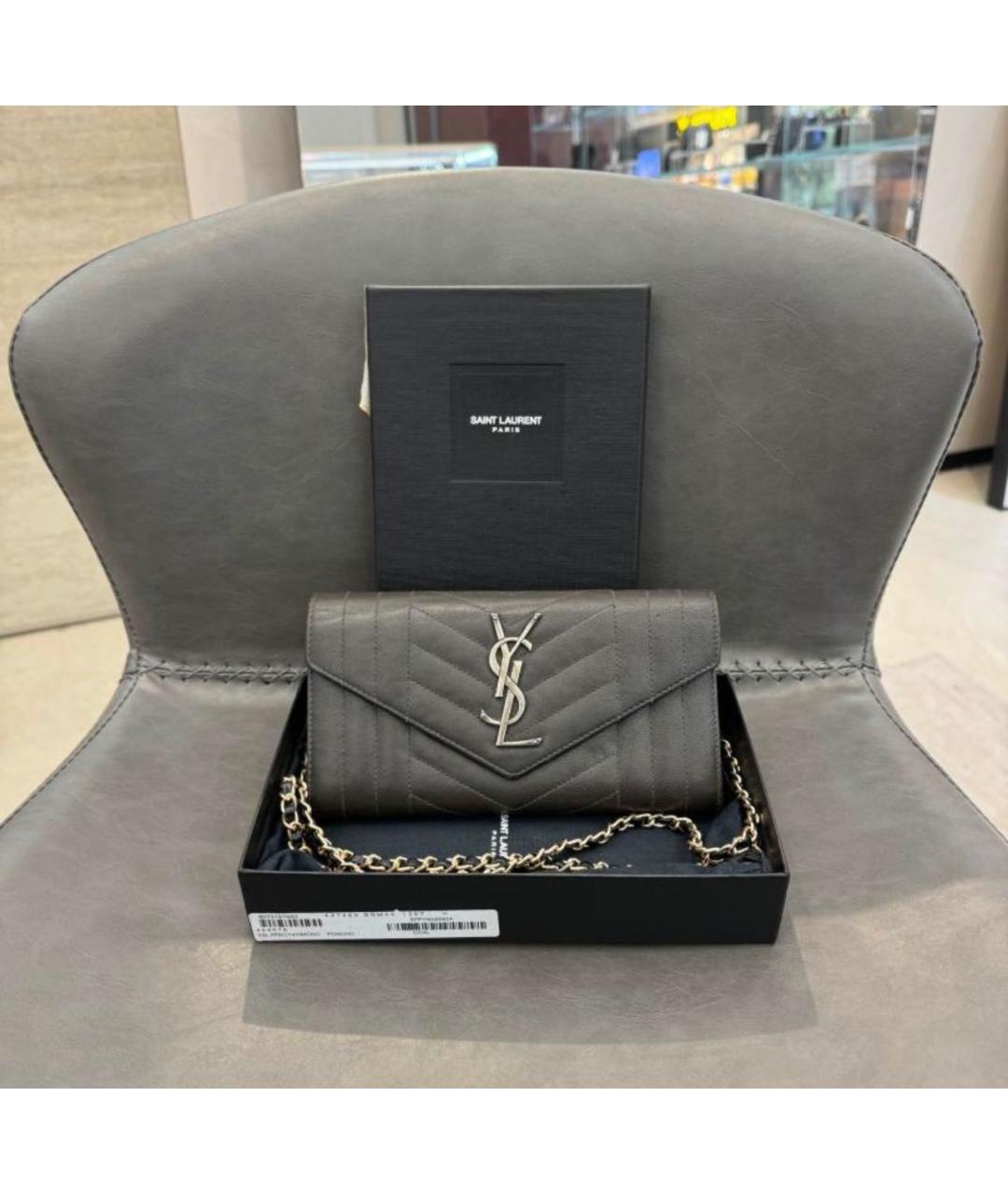 SAINT LAURENT Антрацитовый кожаный кошелек, фото 2