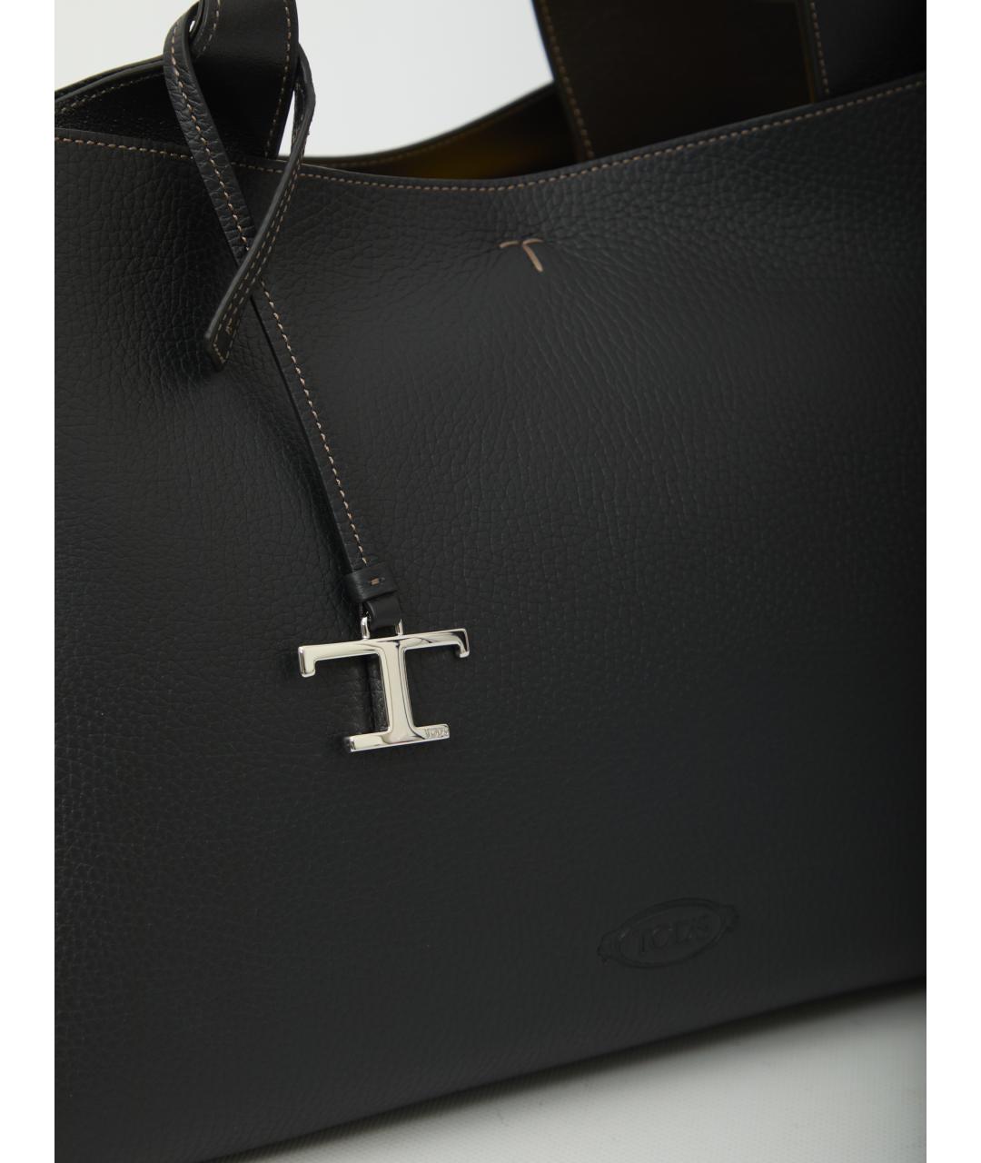 TOD'S Черная кожаная сумка тоут, фото 4