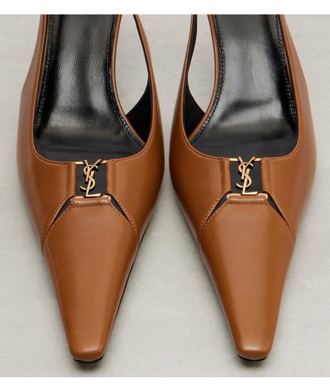 SAINT LAURENT Коричневые кожаные туфли, фото 2
