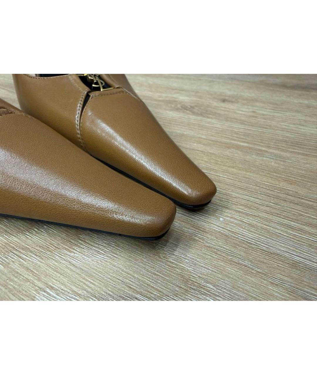 SAINT LAURENT Коричневые кожаные туфли, фото 8