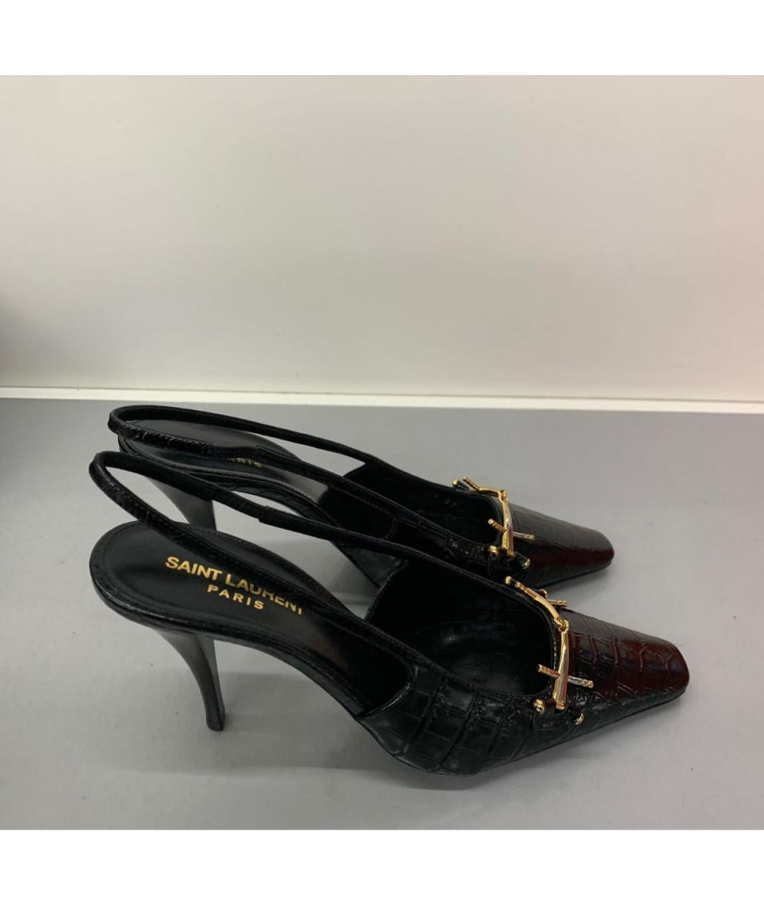 SAINT LAURENT Черные кожаные босоножки, фото 4