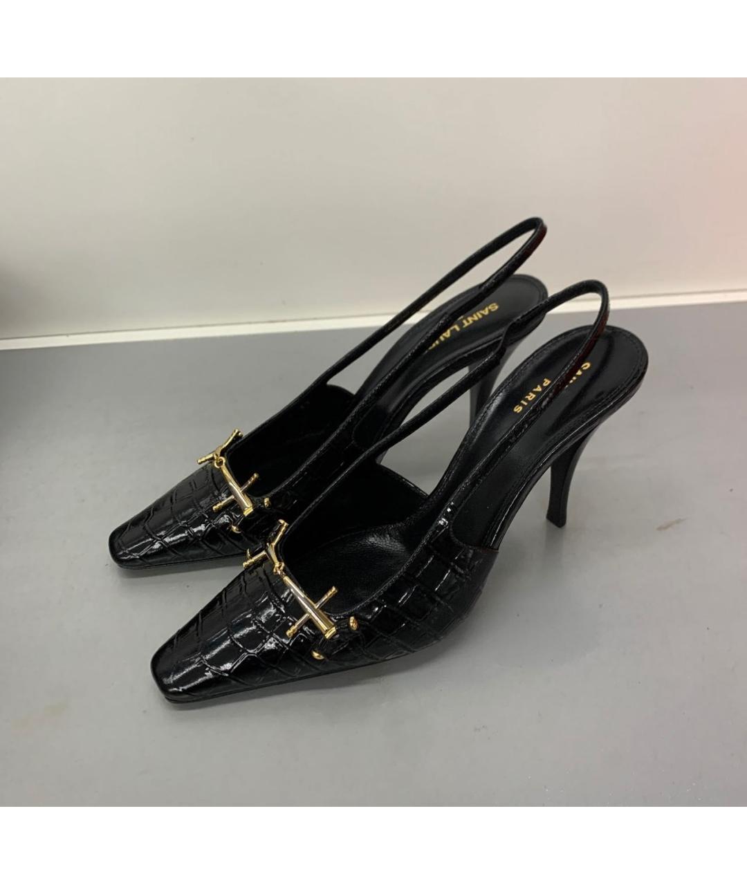 SAINT LAURENT Черные кожаные босоножки, фото 2