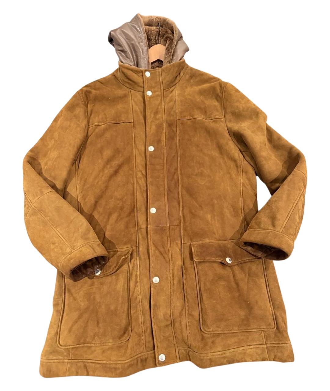 BRUNELLO CUCINELLI Коричневая кожаная дубленка/шуба, фото 1