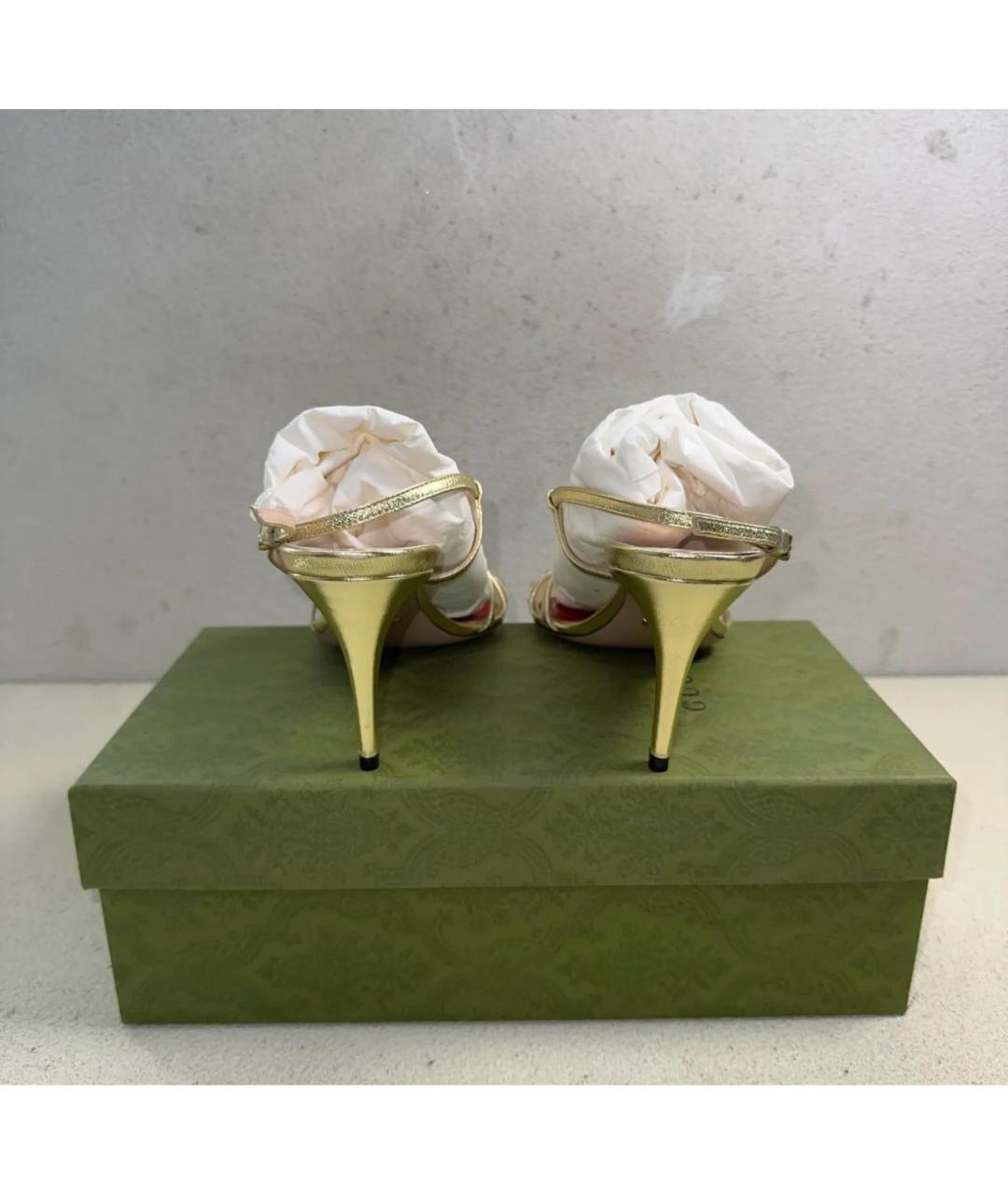 GUCCI Золотые босоножки из лакированной кожи, фото 4