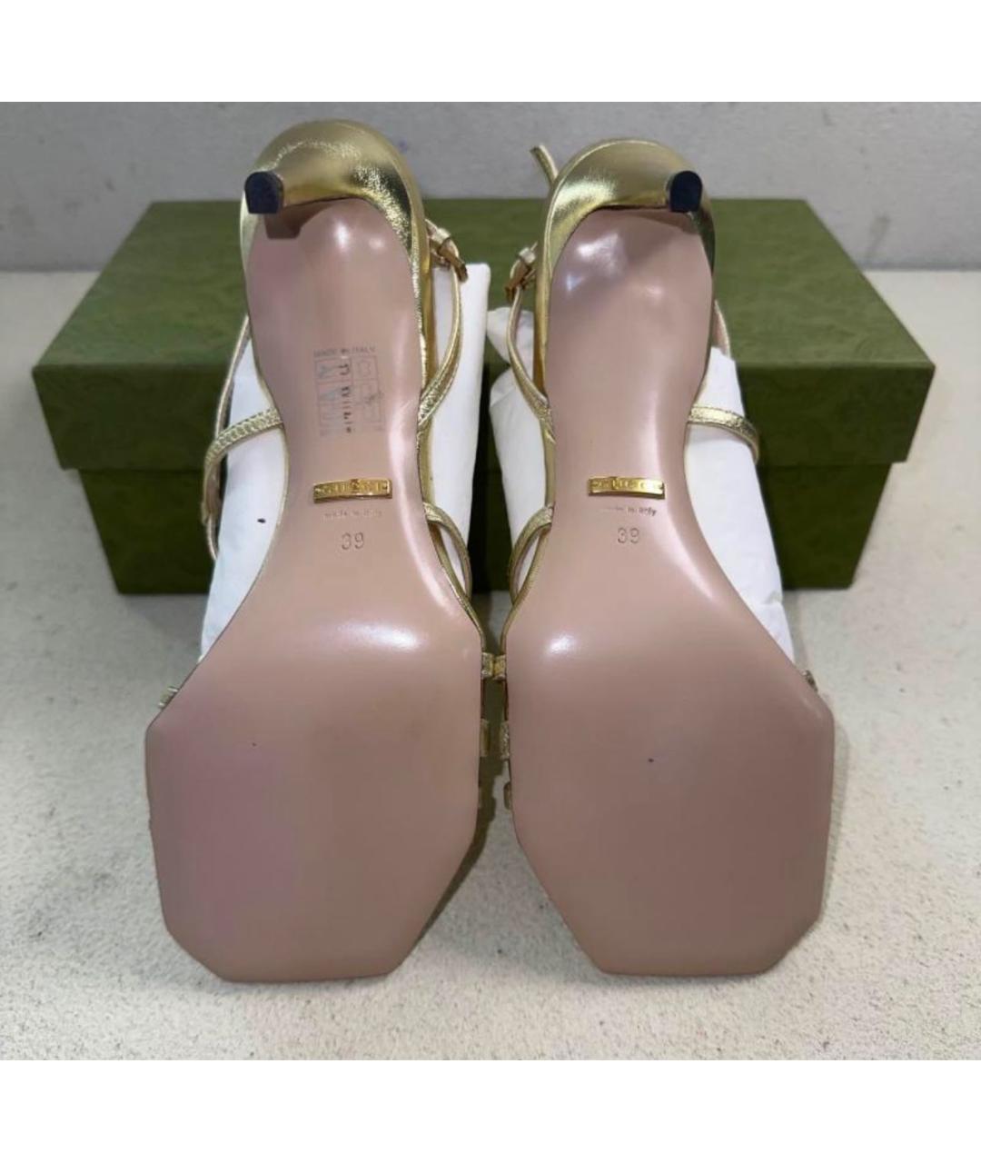 GUCCI Золотые босоножки из лакированной кожи, фото 5
