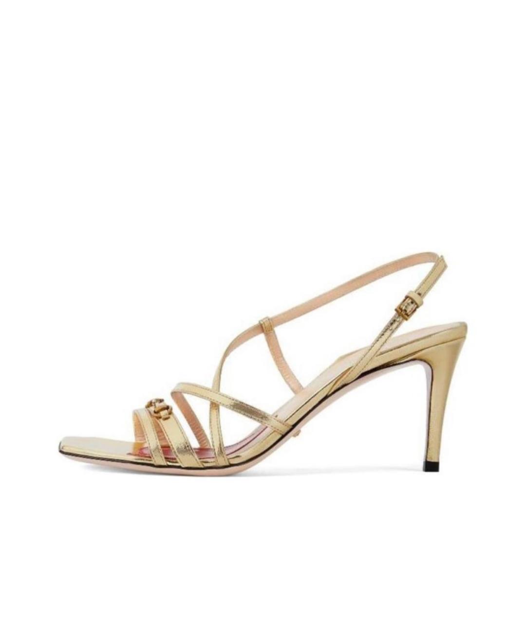 GUCCI Золотые босоножки из лакированной кожи, фото 6