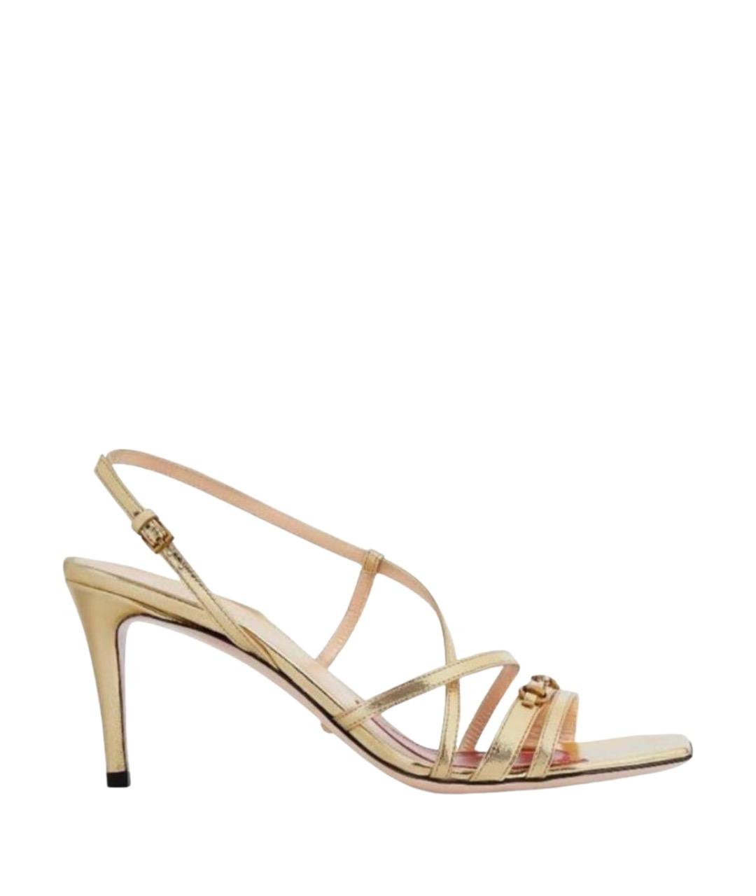 GUCCI Золотые босоножки из лакированной кожи, фото 1