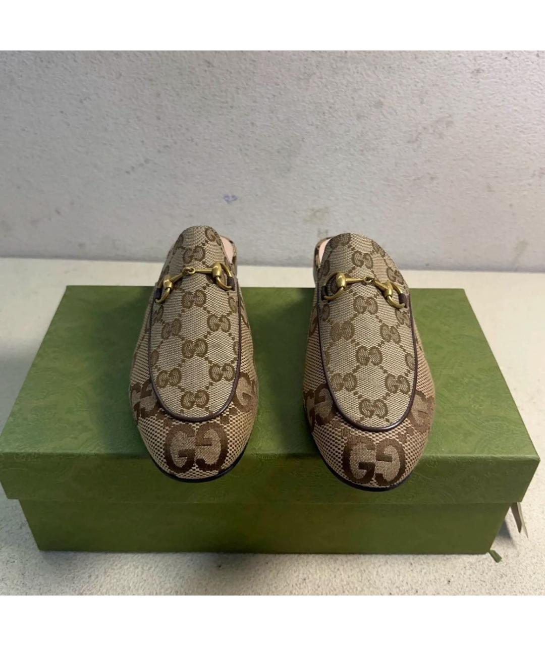 GUCCI Бежевые текстильные мюли, фото 3