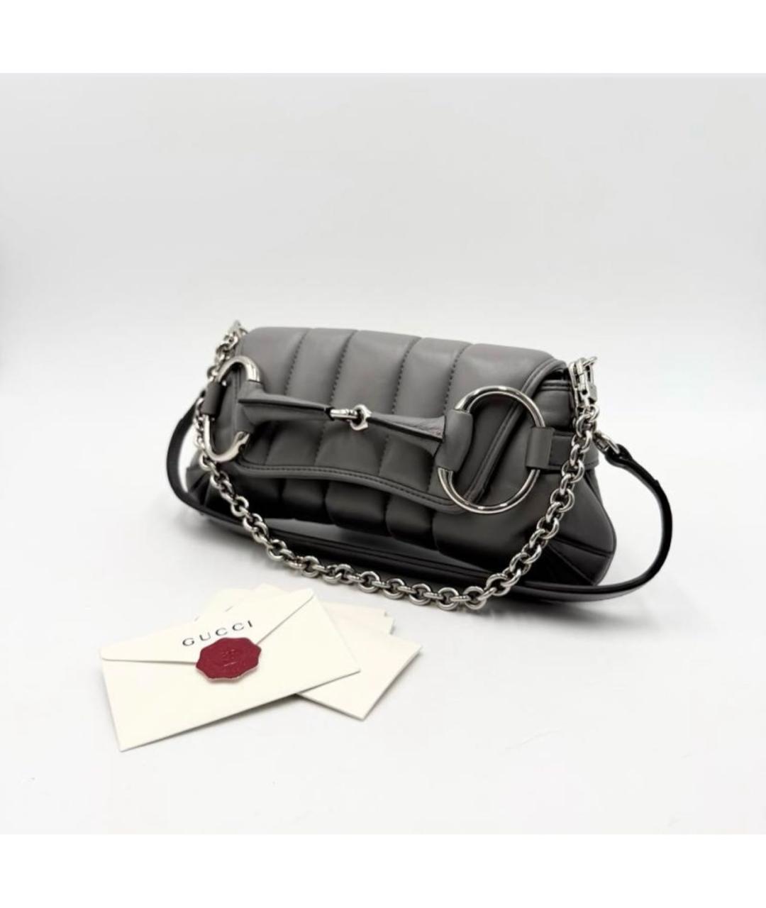 GUCCI Антрацитовая кожаная сумка с короткими ручками, фото 3
