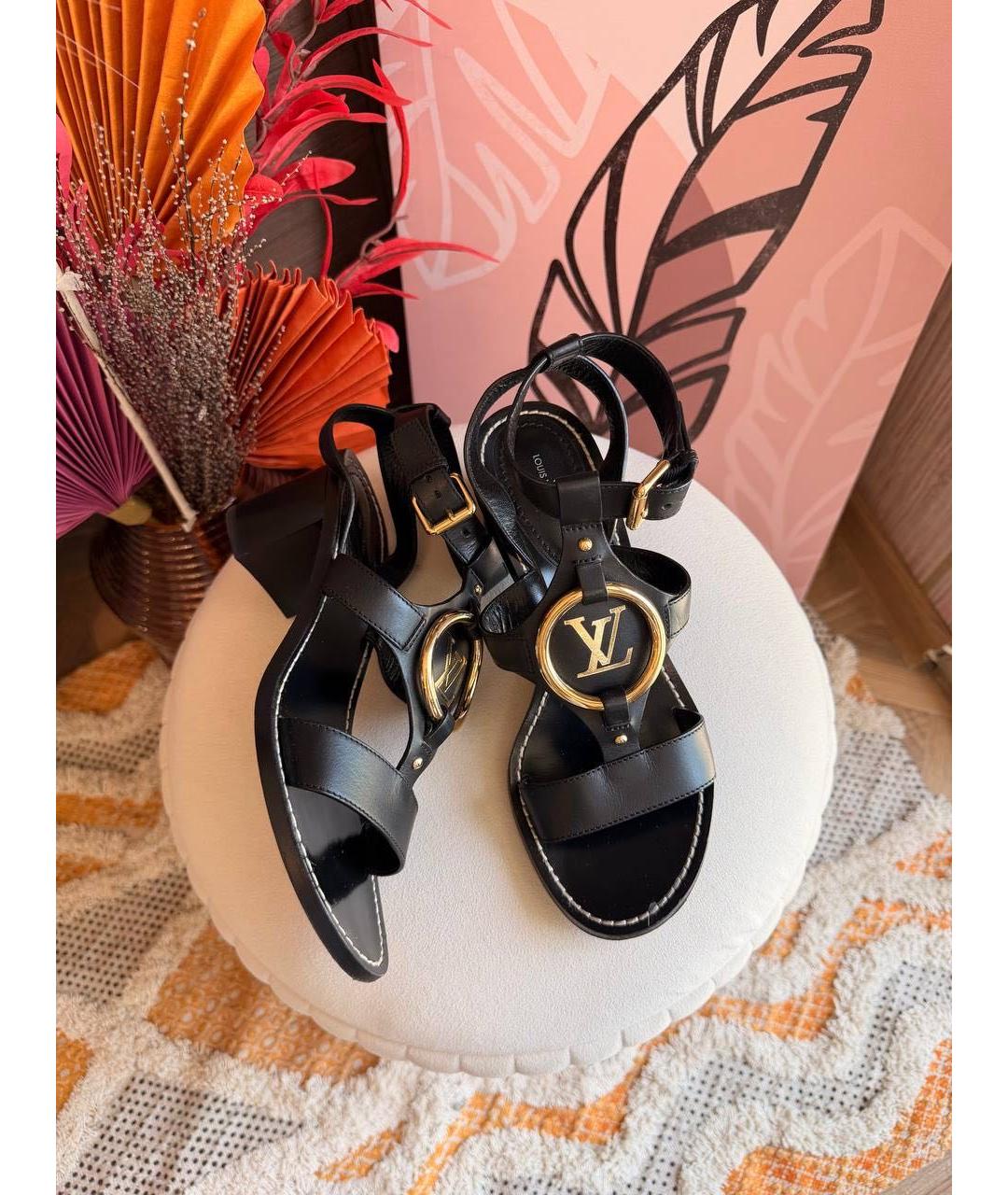 LOUIS VUITTON Черные кожаные босоножки, фото 7