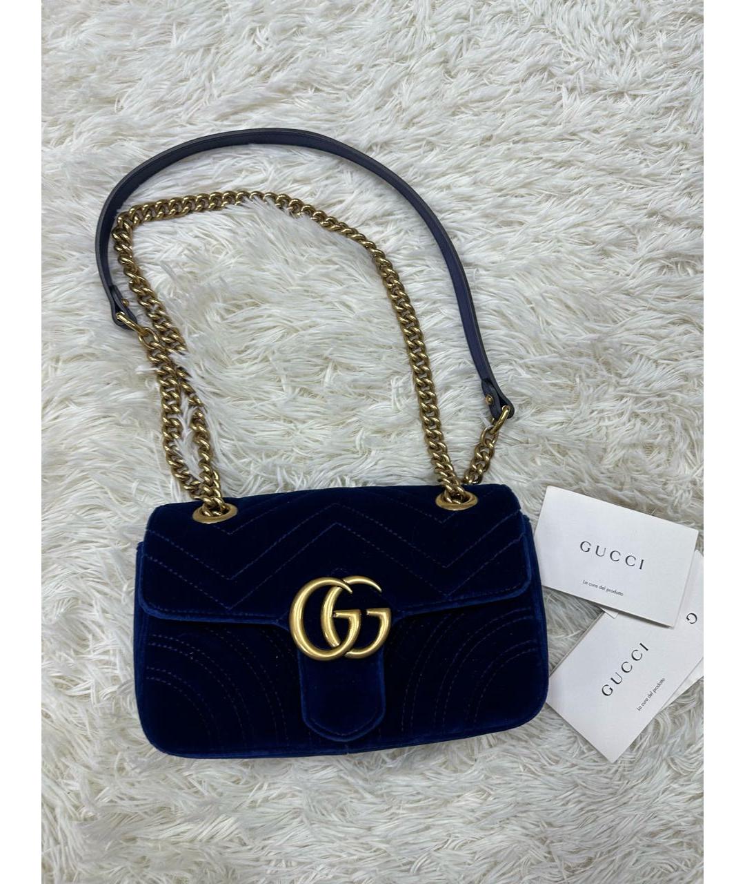GUCCI Синяя бархатная сумка через плечо, фото 9