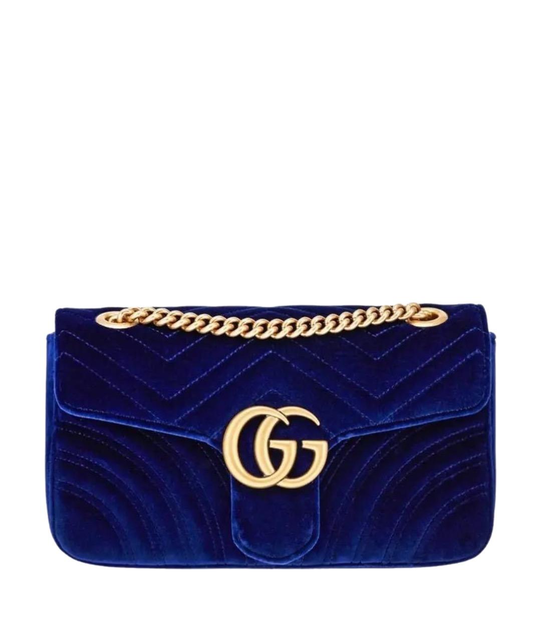 GUCCI Синяя бархатная сумка через плечо, фото 1