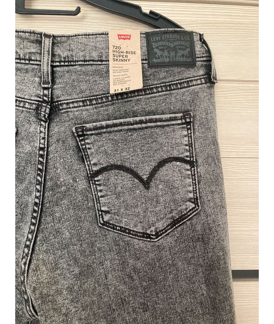 LEVI'S Антрацитовые хлопко-полиэстеровые джинсы слим, фото 4