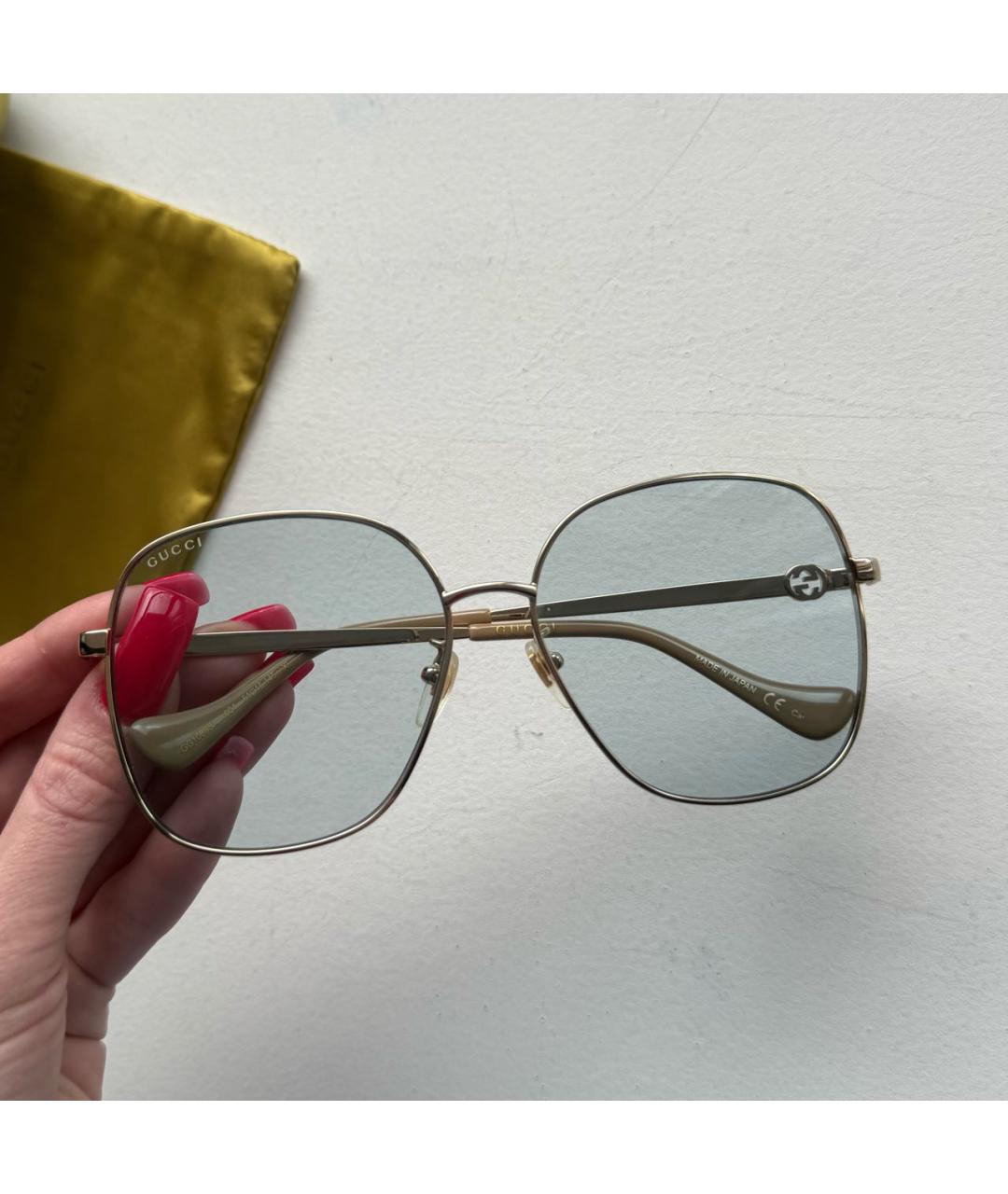 GUCCI Золотые металлические солнцезащитные очки, фото 2