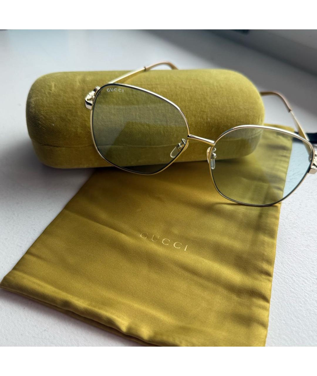 GUCCI Золотые металлические солнцезащитные очки, фото 6