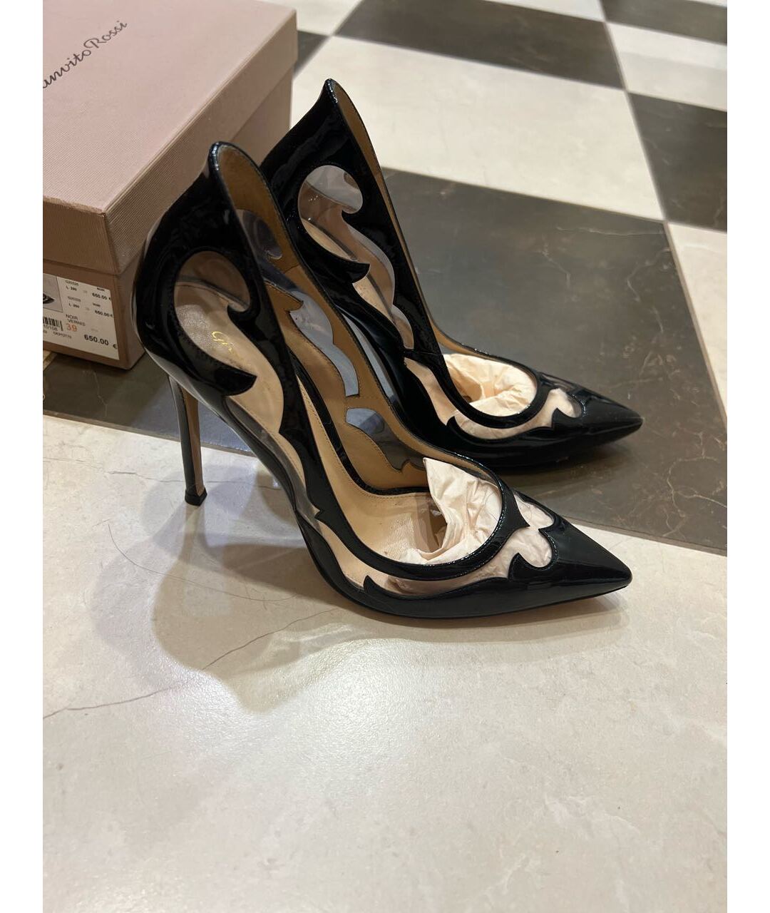 GIANVITO ROSSI Антрацитовые туфли из лакированной кожи, фото 5