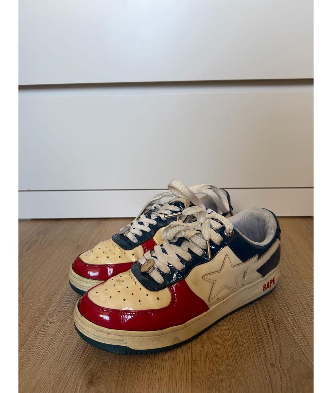 A BATHING APE Мульти низкие кроссовки / кеды из лакированной кожи, фото 2