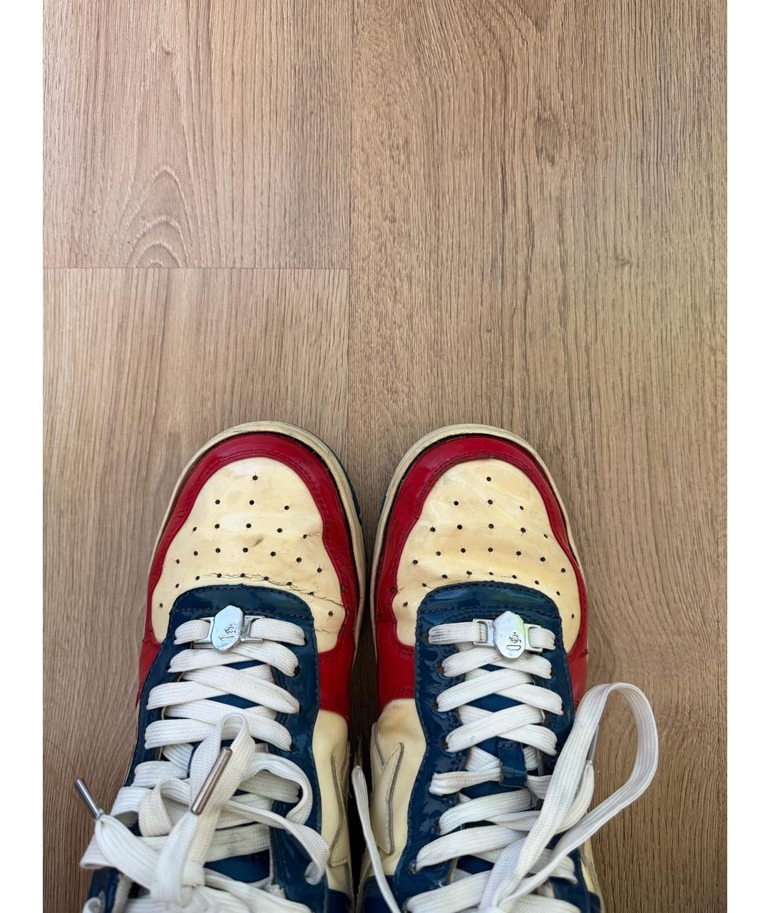 A BATHING APE Мульти низкие кроссовки / кеды из лакированной кожи, фото 5