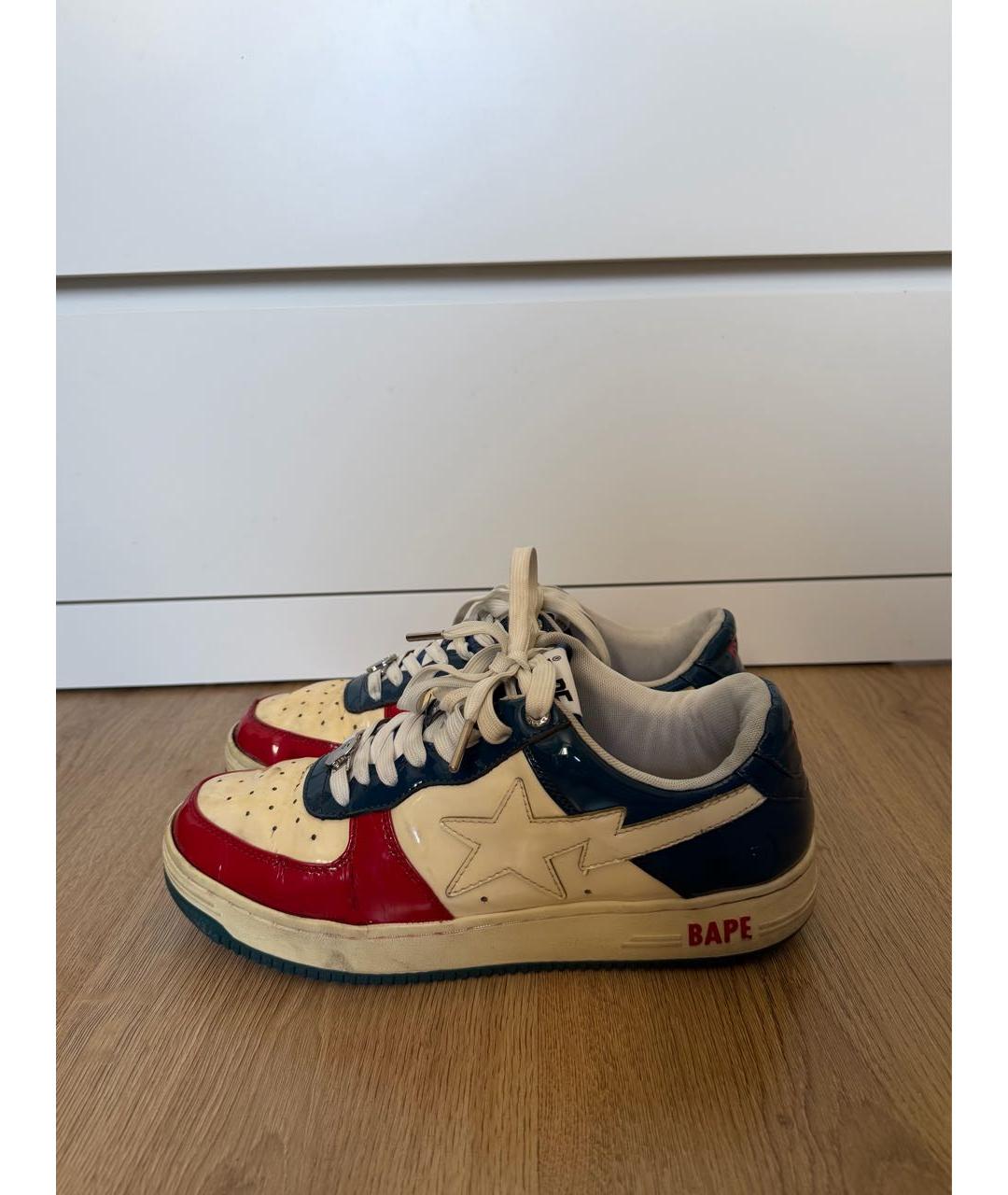 A BATHING APE Мульти низкие кроссовки / кеды из лакированной кожи, фото 9