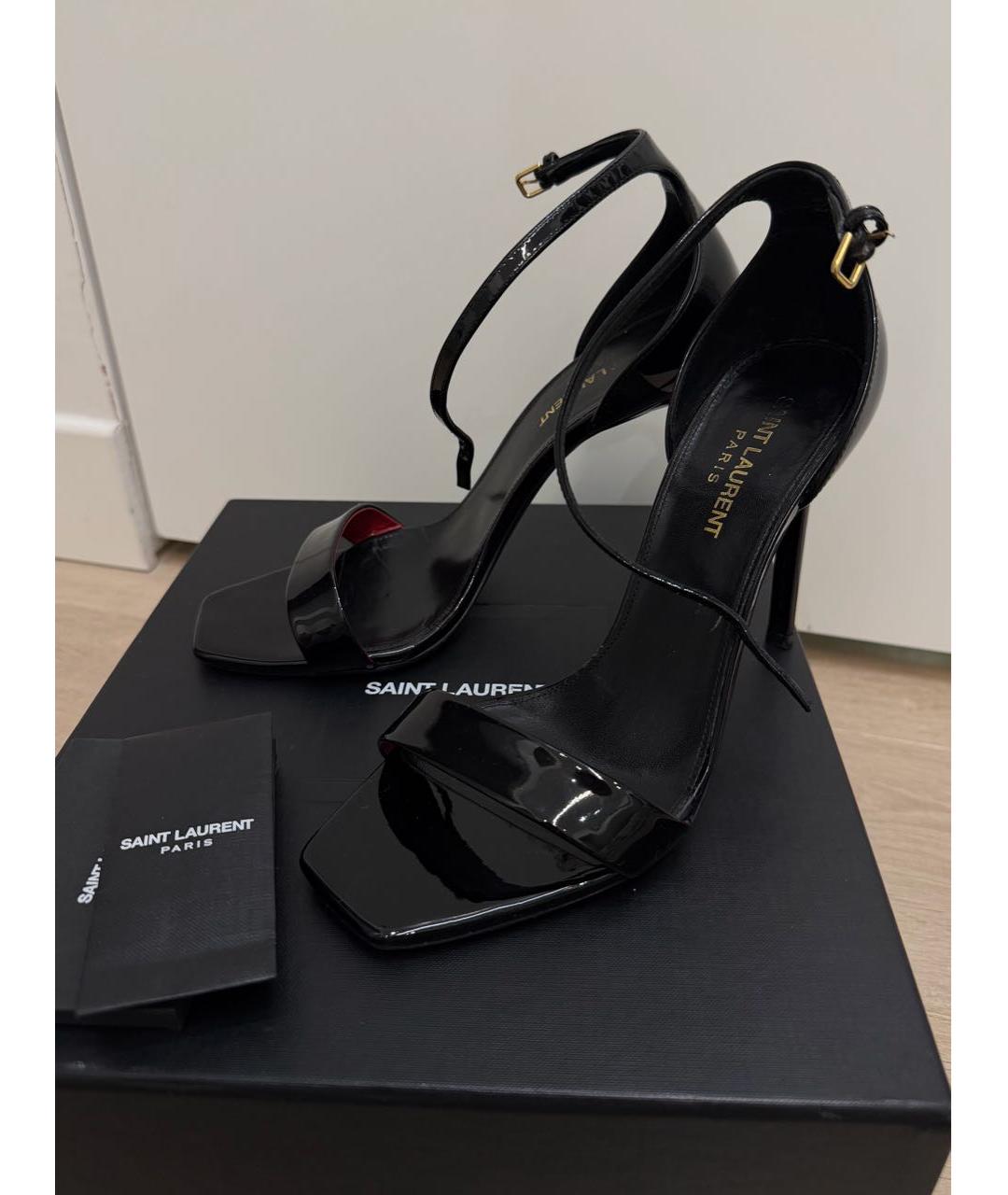 SAINT LAURENT Черные босоножки из лакированной кожи, фото 4