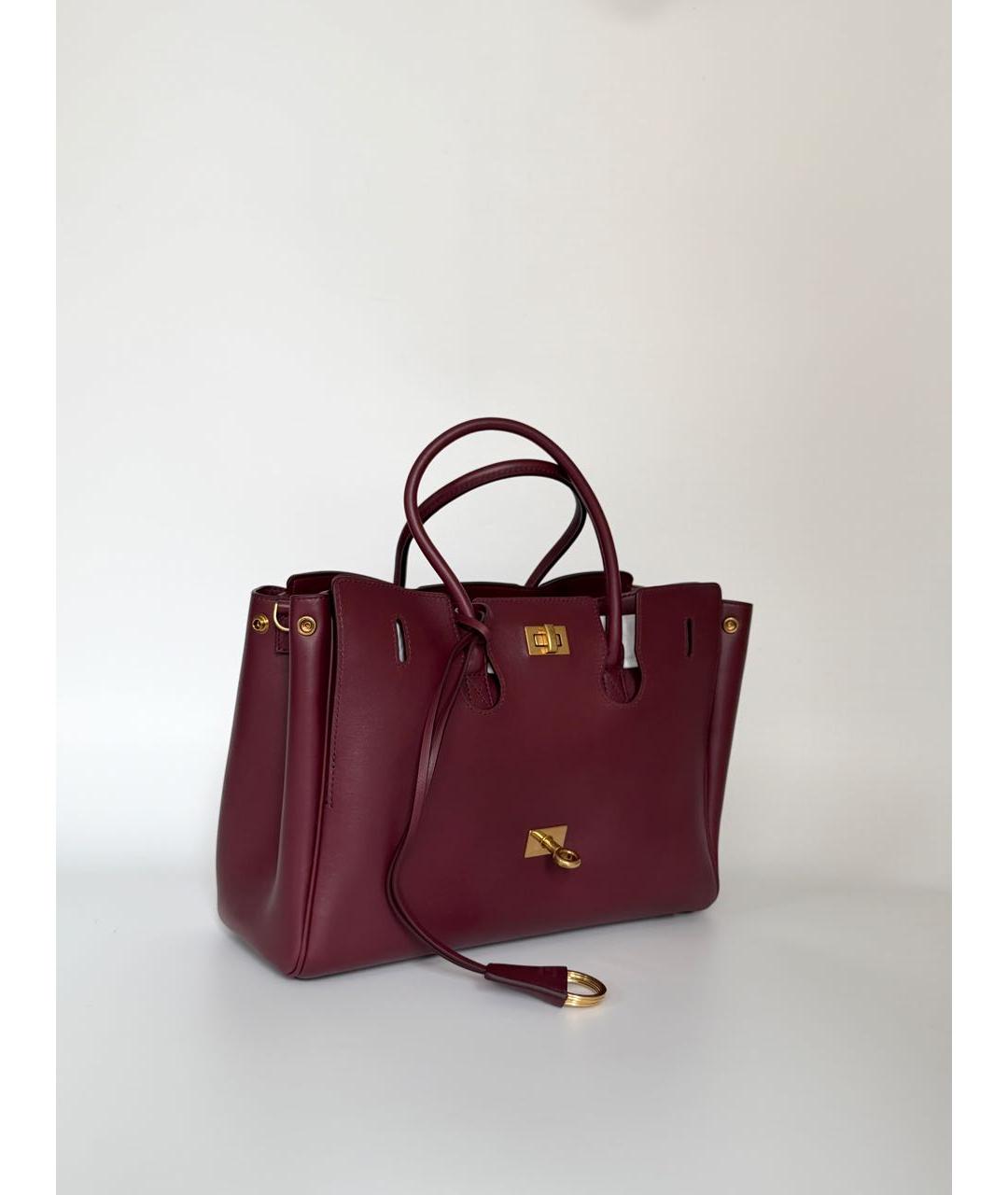 BALENCIAGA Бордовая кожаная сумка с короткими ручками, фото 2