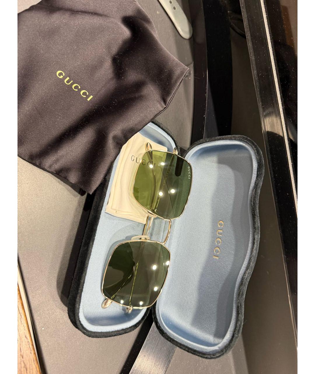GUCCI Золотые металлические солнцезащитные очки, фото 2