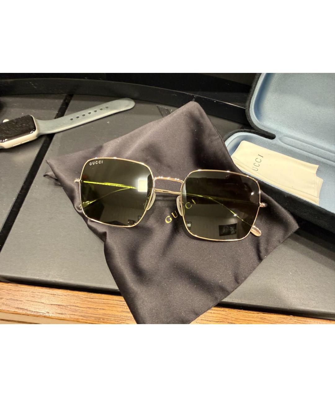 GUCCI Золотые металлические солнцезащитные очки, фото 5