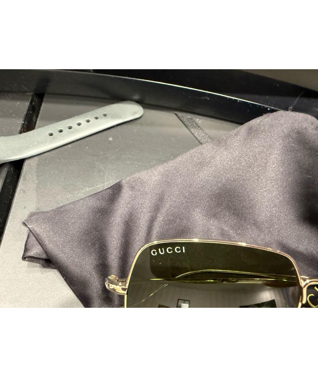GUCCI Золотые металлические солнцезащитные очки, фото 4