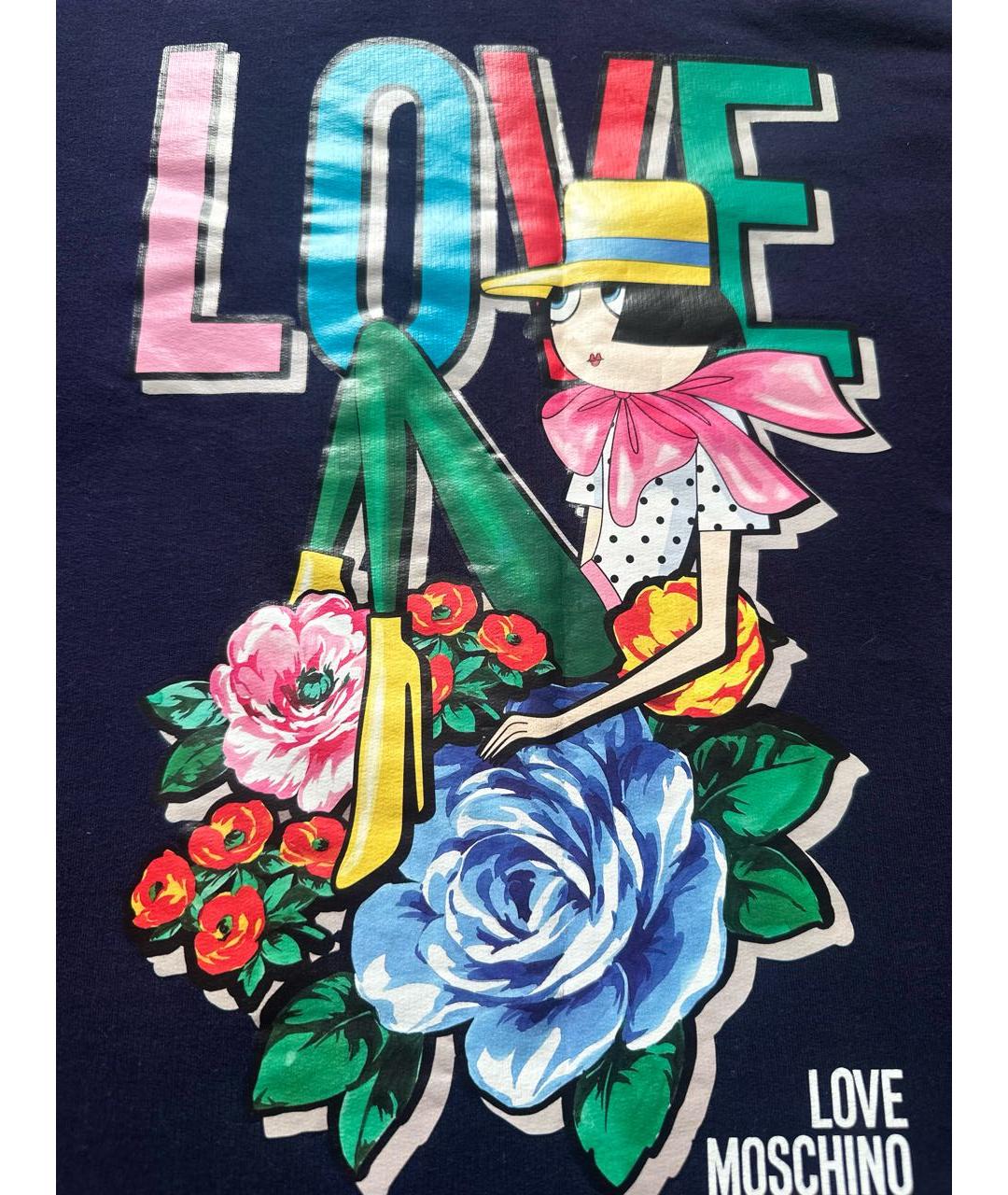 LOVE MOSCHINO Темно-синее хлопковое повседневное платье, фото 4