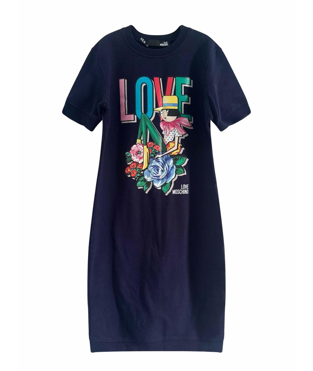 LOVE MOSCHINO Темно-синее хлопковое повседневное платье, фото 1