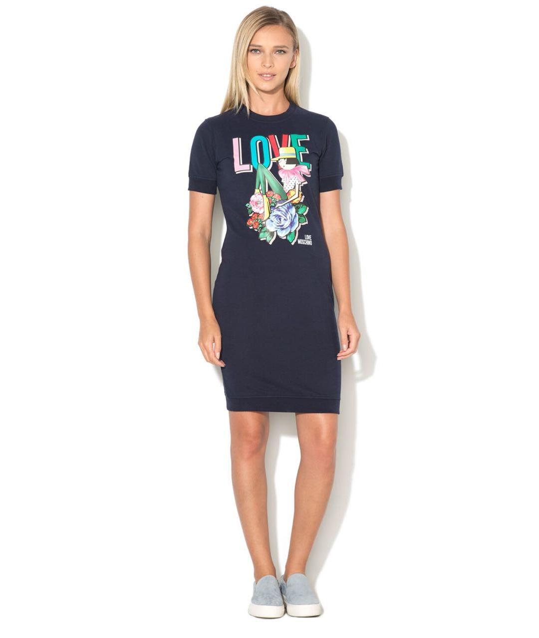 LOVE MOSCHINO Темно-синее хлопковое повседневное платье, фото 5