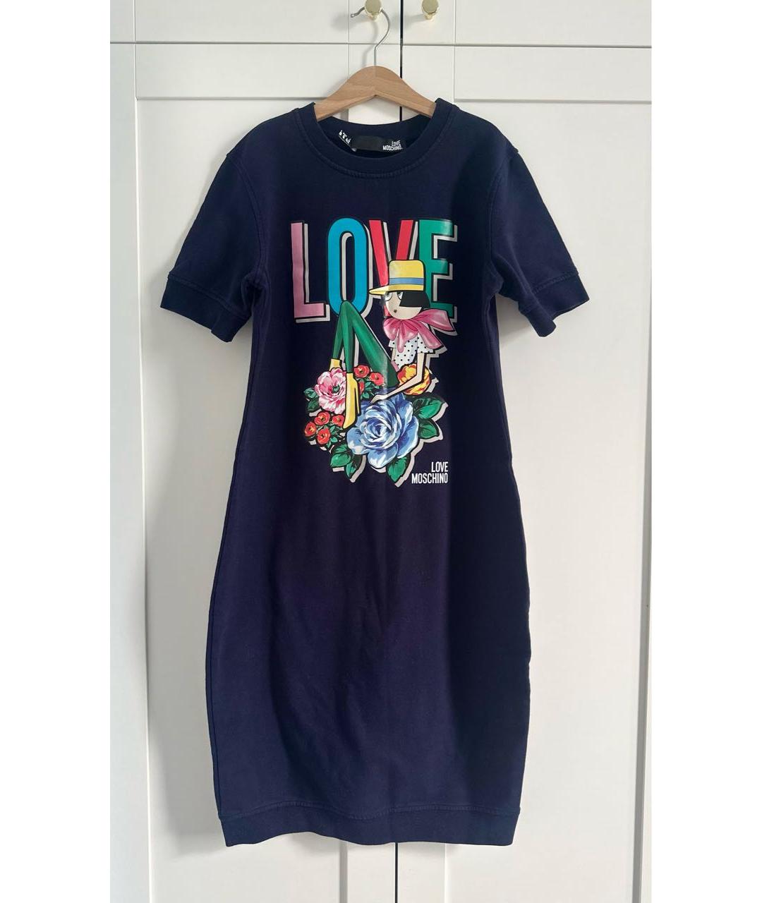 LOVE MOSCHINO Темно-синее хлопковое повседневное платье, фото 7