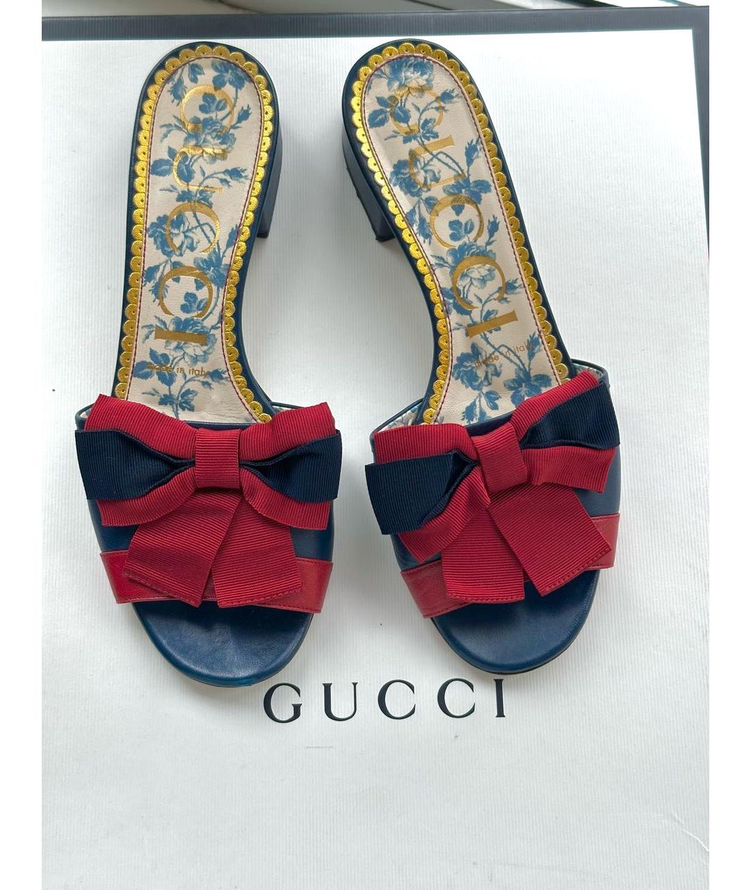 GUCCI Темно-синие кожаные мюли, фото 2