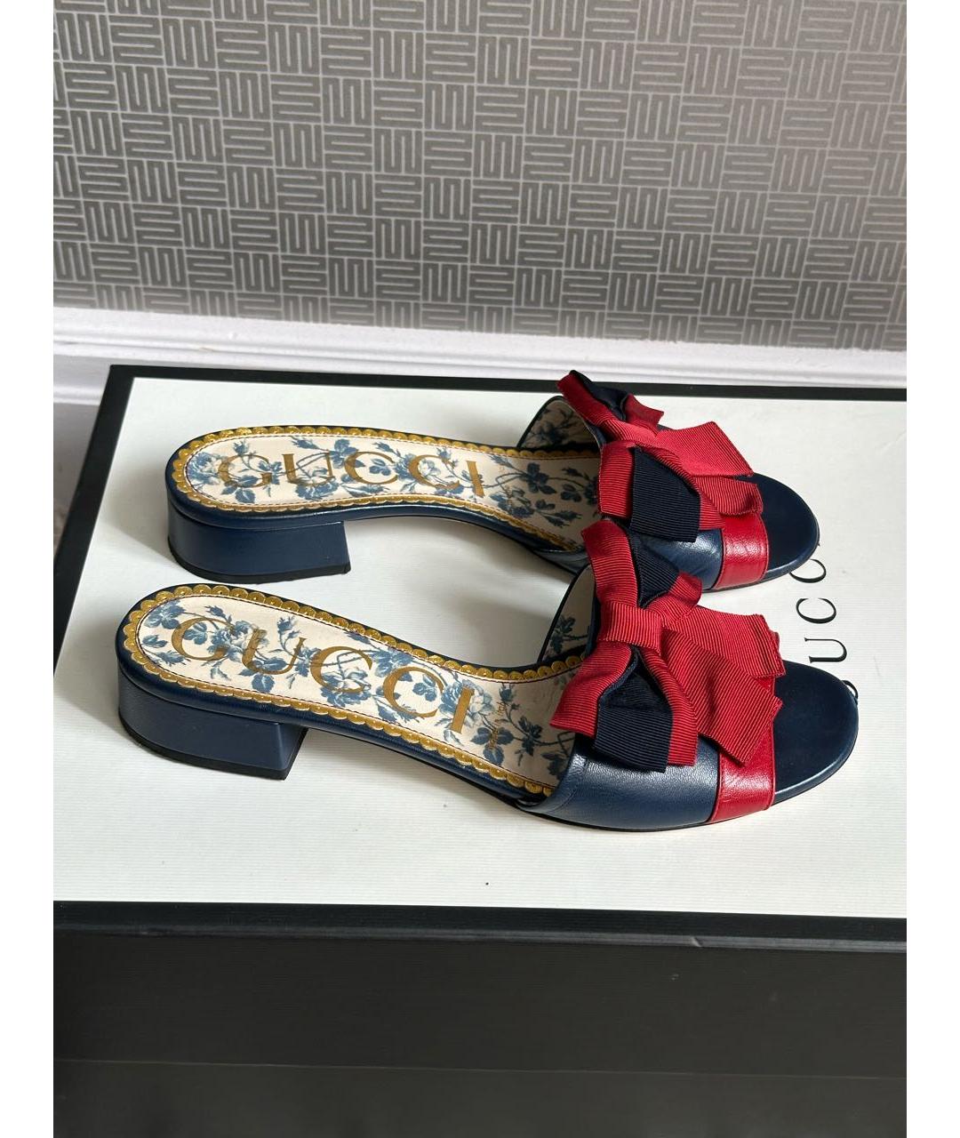 GUCCI Темно-синие кожаные мюли, фото 7