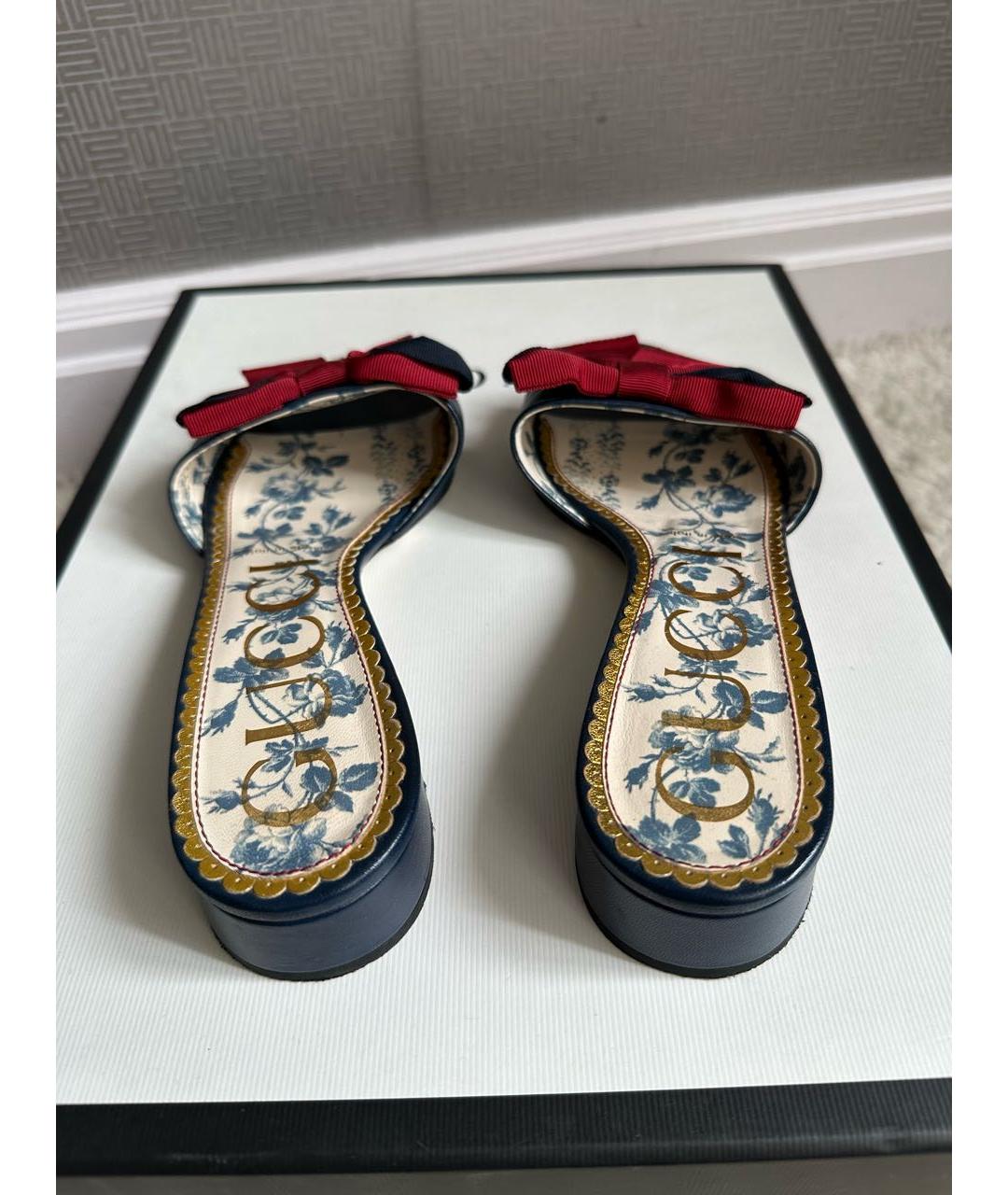 GUCCI Темно-синие кожаные мюли, фото 4