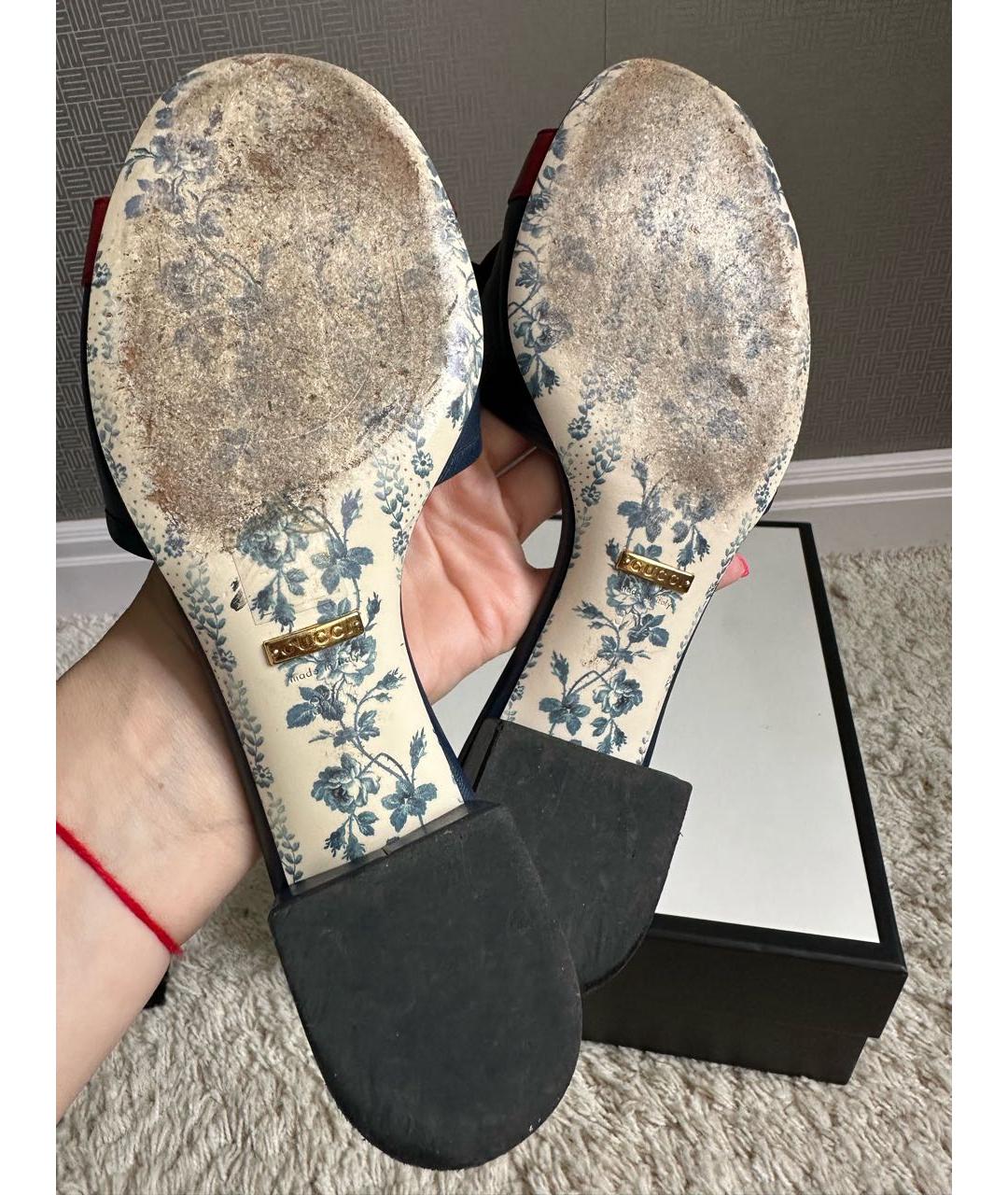 GUCCI Темно-синие кожаные мюли, фото 5