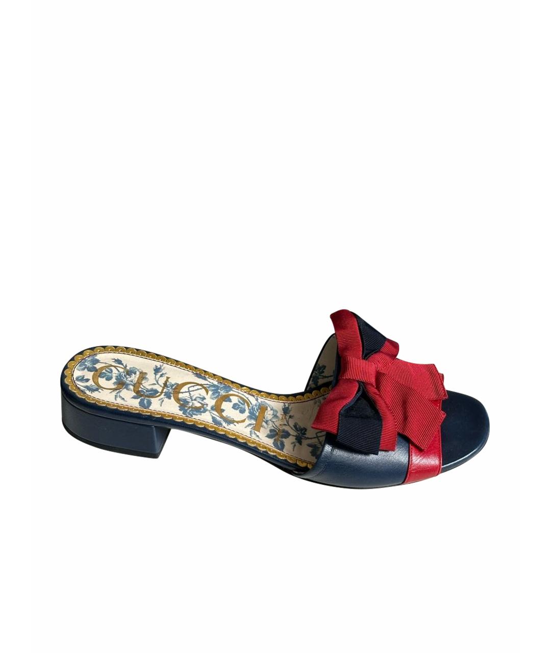 GUCCI Темно-синие кожаные мюли, фото 1
