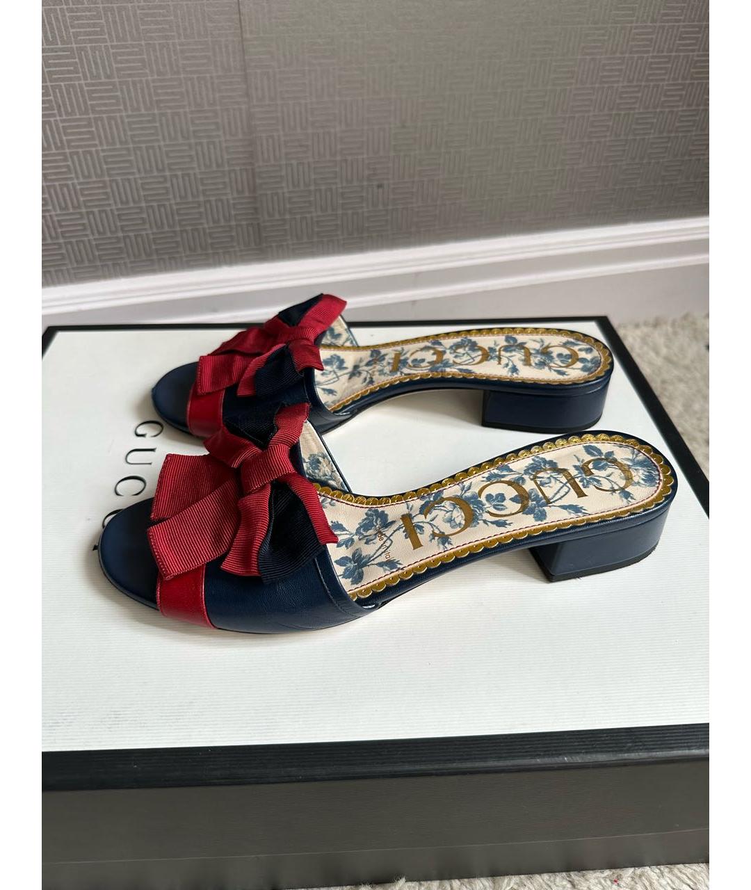 GUCCI Темно-синие кожаные мюли, фото 3
