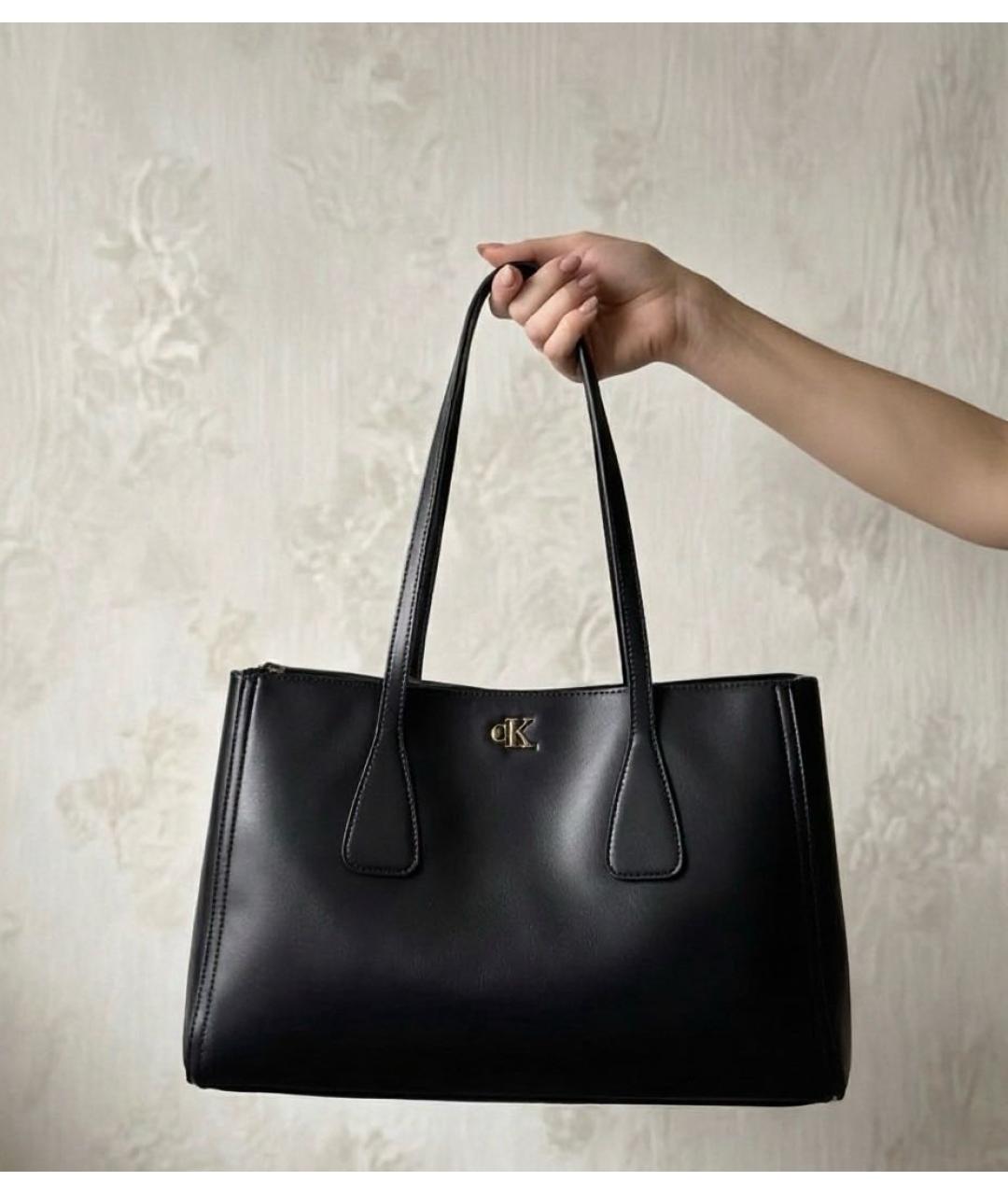 CALVIN KLEIN Черная сумка тоут из искусственной кожи, фото 3