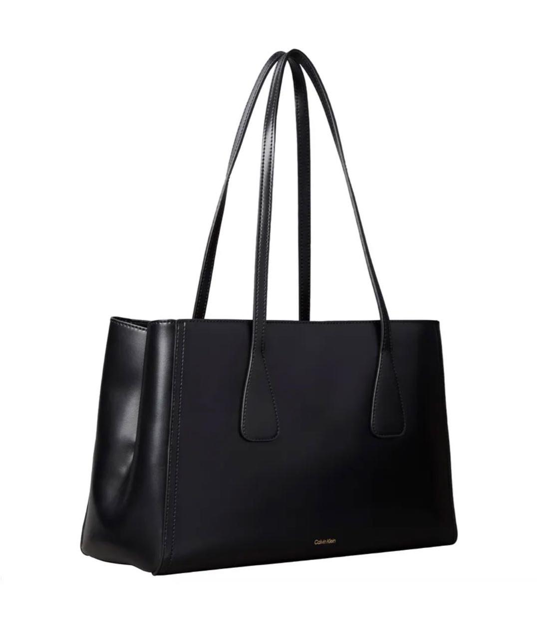 CALVIN KLEIN Черная сумка тоут из искусственной кожи, фото 2