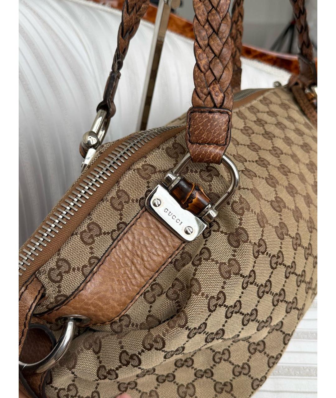 GUCCI Бежевая жаккардовая сумка тоут, фото 3