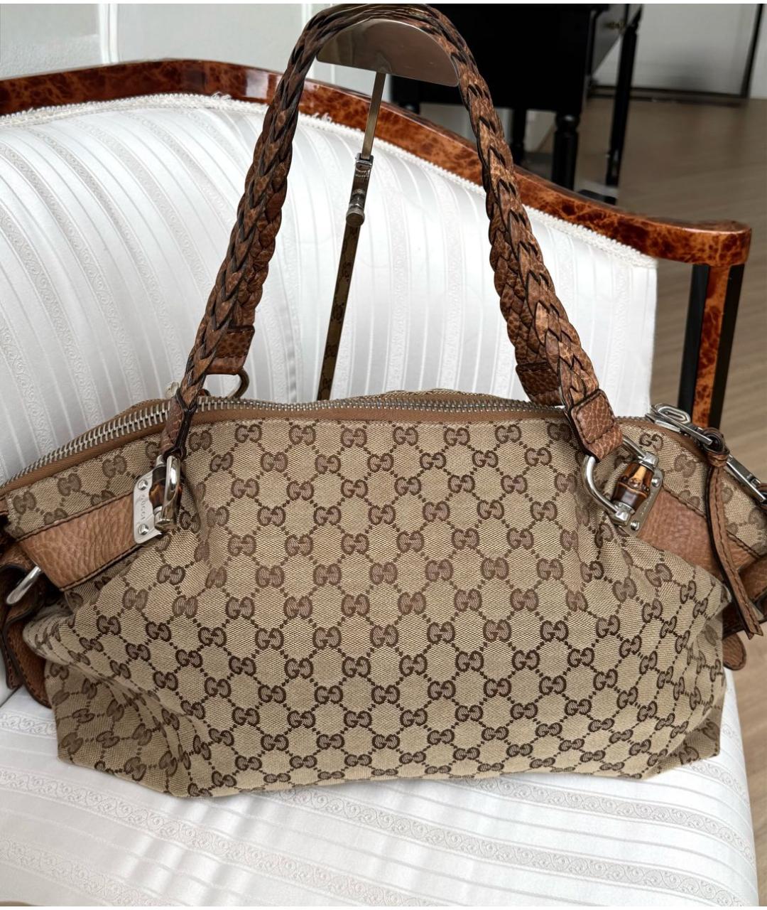 GUCCI Бежевая жаккардовая сумка тоут, фото 7