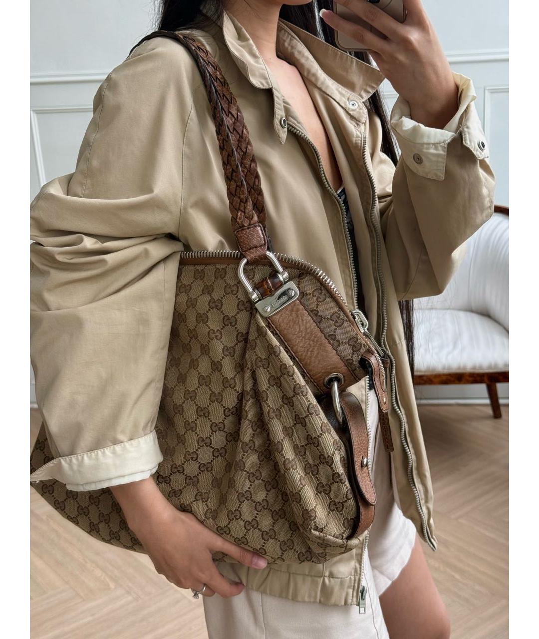 GUCCI Бежевая жаккардовая сумка тоут, фото 4