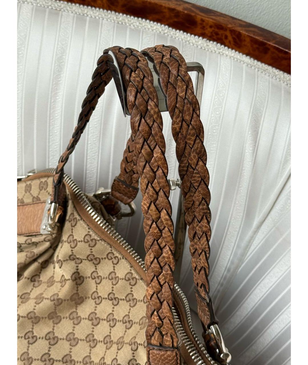 GUCCI Бежевая жаккардовая сумка тоут, фото 5